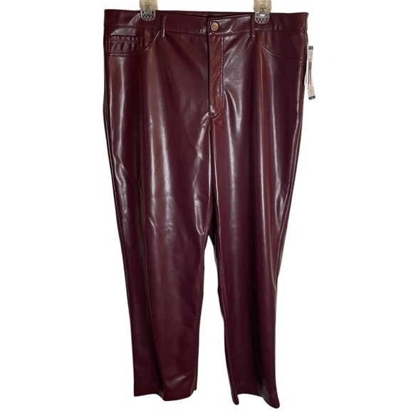 Joie Burgundy Faux Leather Pants NEW Retro Chic glam size 16 plus curvy - Picture 1 of 7